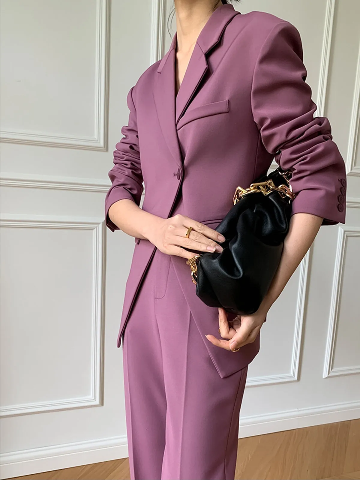 Single Front-Button Fitted Blazer and Pants - Manve Purple