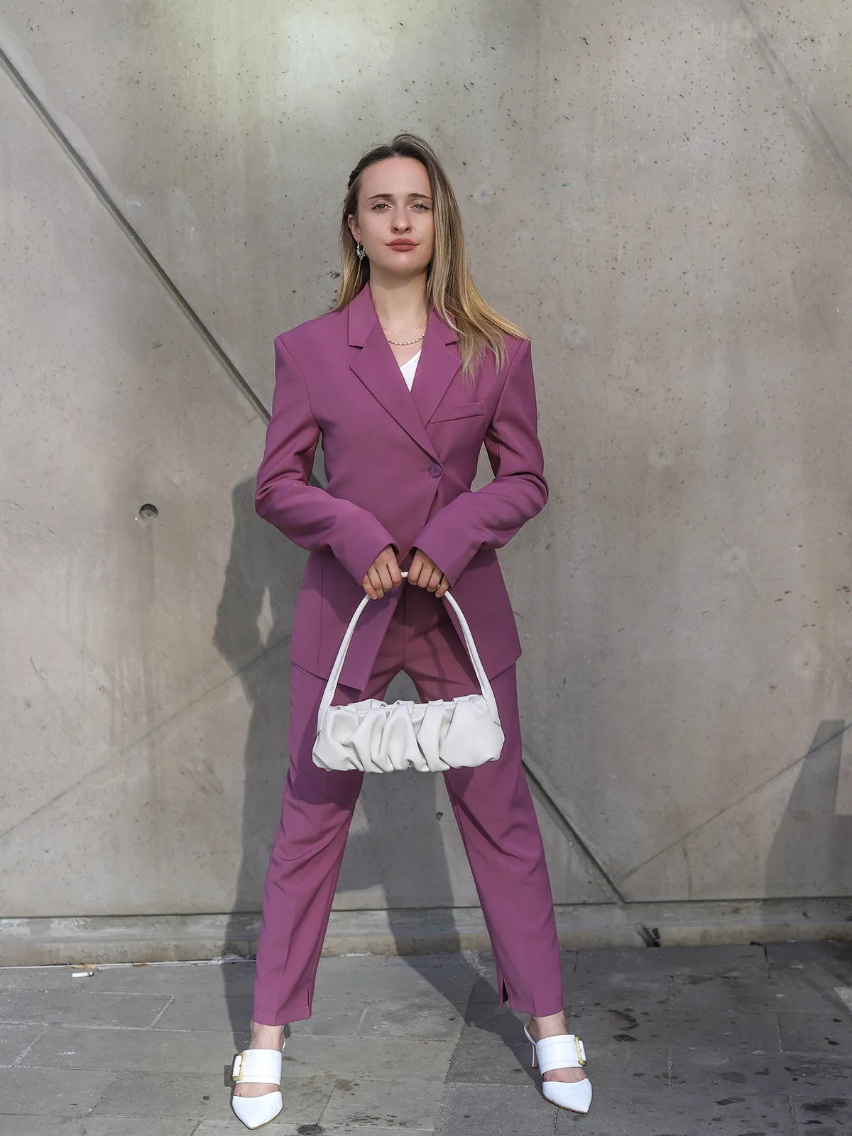 Single Front-Button Fitted Blazer and Pants - Manve Purple