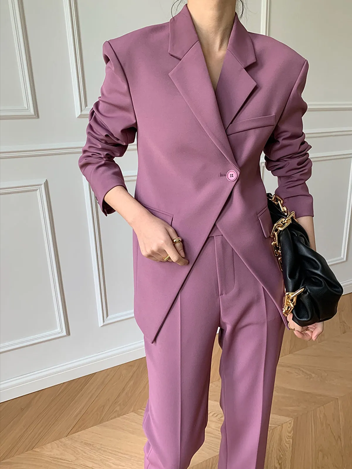 Single Front-Button Fitted Blazer and Pants - Manve Purple