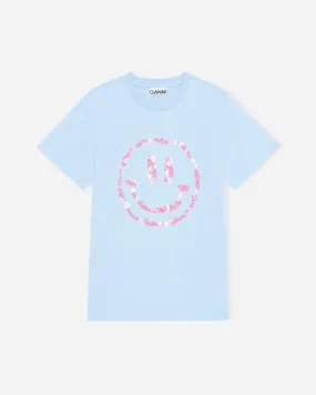 Smiley O-neck Relaxed T-shirt - Placid Blue