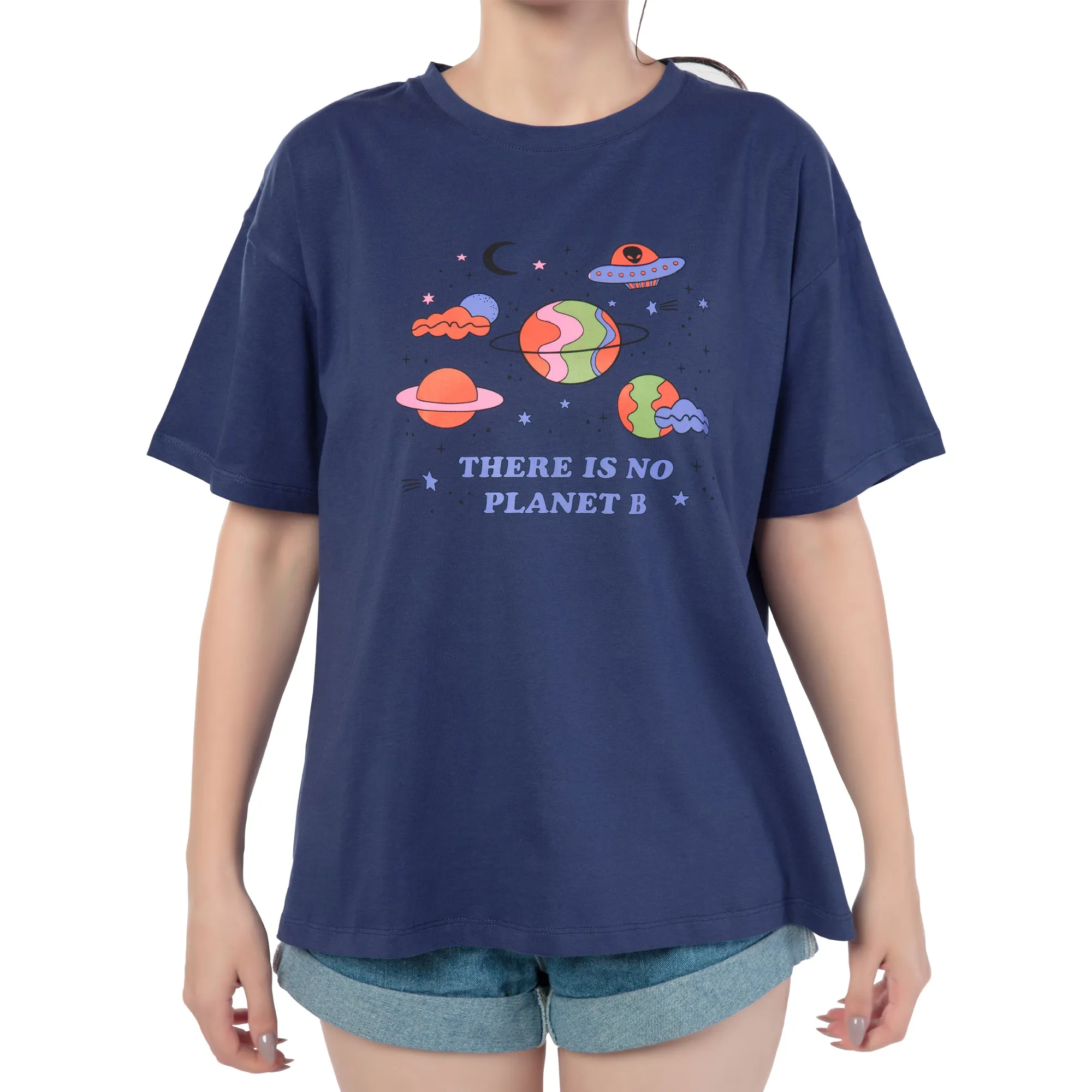 SRF-24079-Cotton-Planet Be  Relaxed Fit T-Shirt Dark Blue