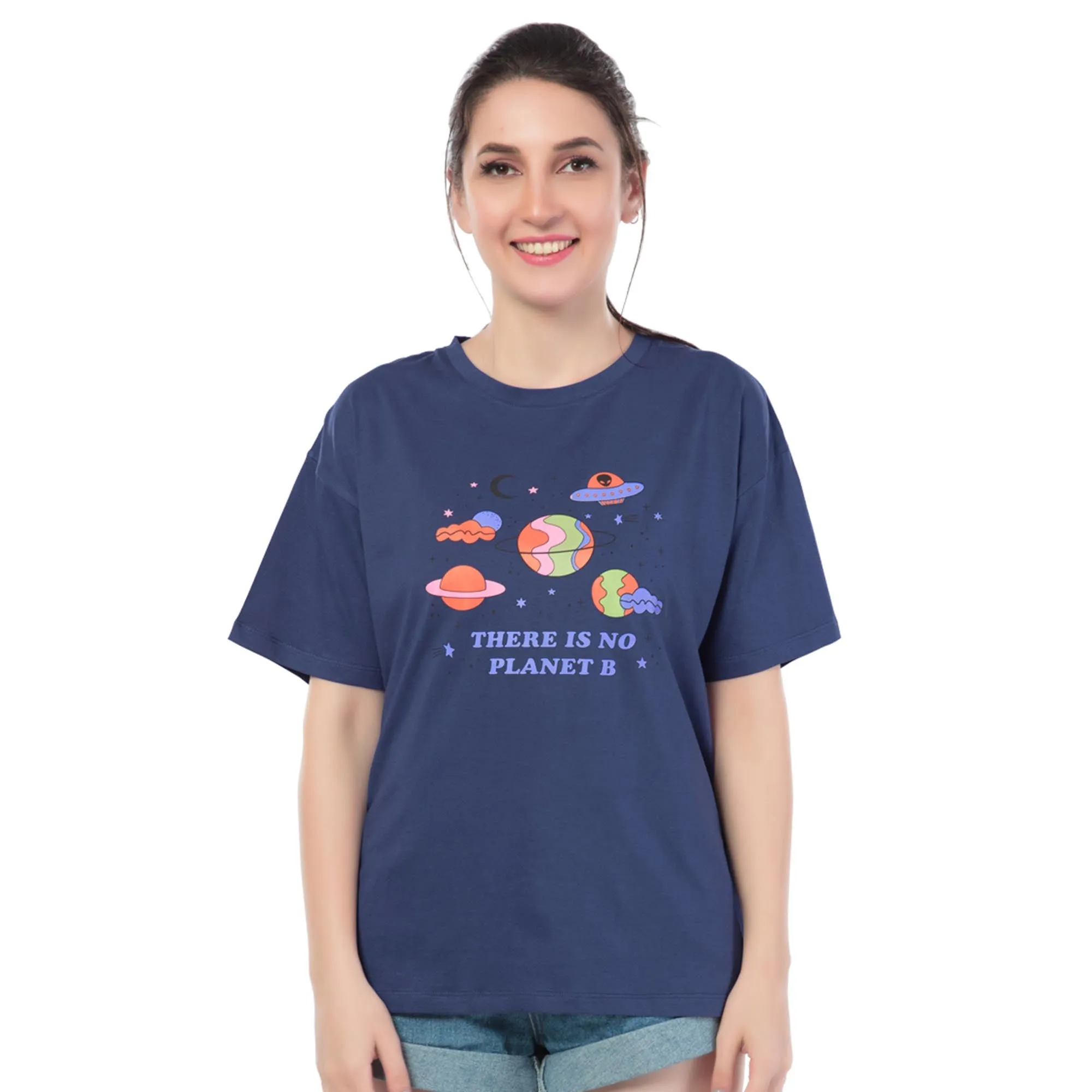 SRF-24079-Cotton-Planet Be  Relaxed Fit T-Shirt Dark Blue