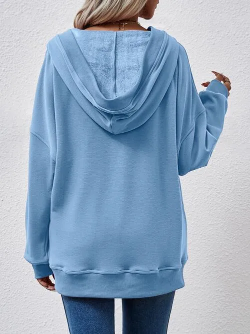 V-Neck Drop Shoulder Long Sleeve Hoodie