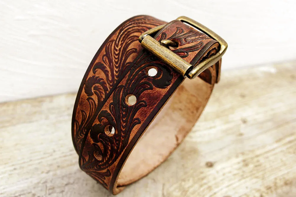 Vintage Inspired Tooled Leather Belt