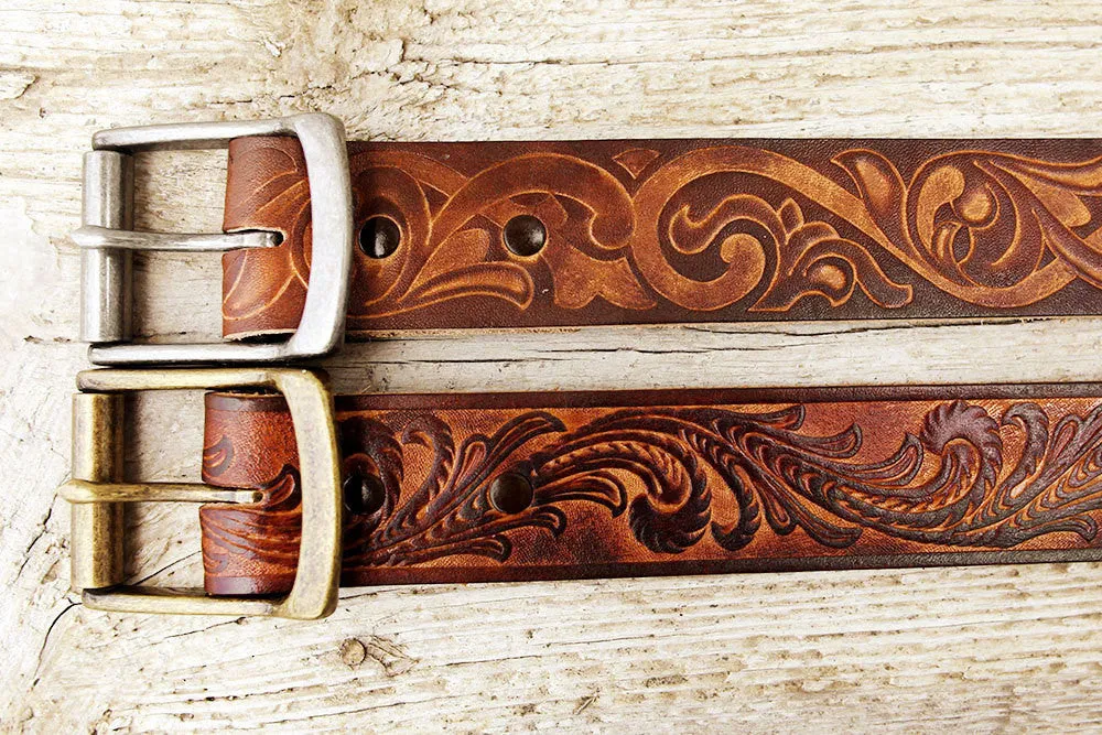 Vintage Inspired Tooled Leather Belt